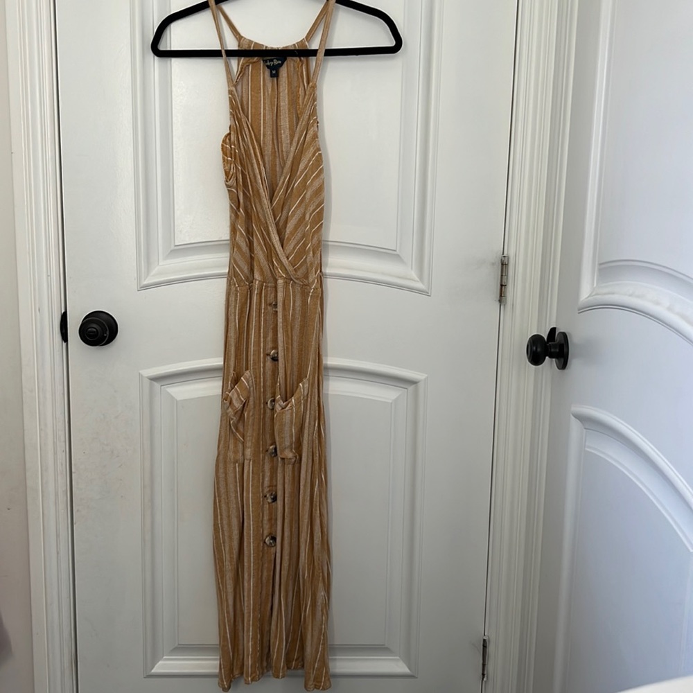 Indigo and Rein Yellow Stripes halter dress